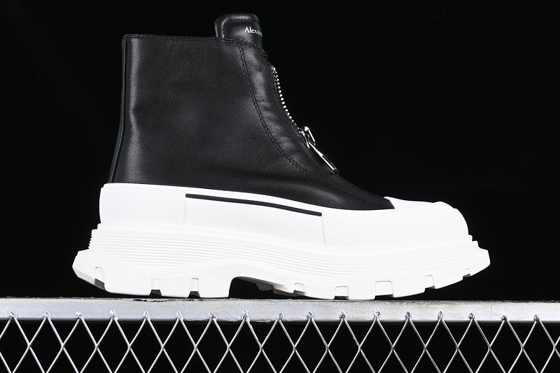 A McQ Tread Slick Leather Boots "Black/White"