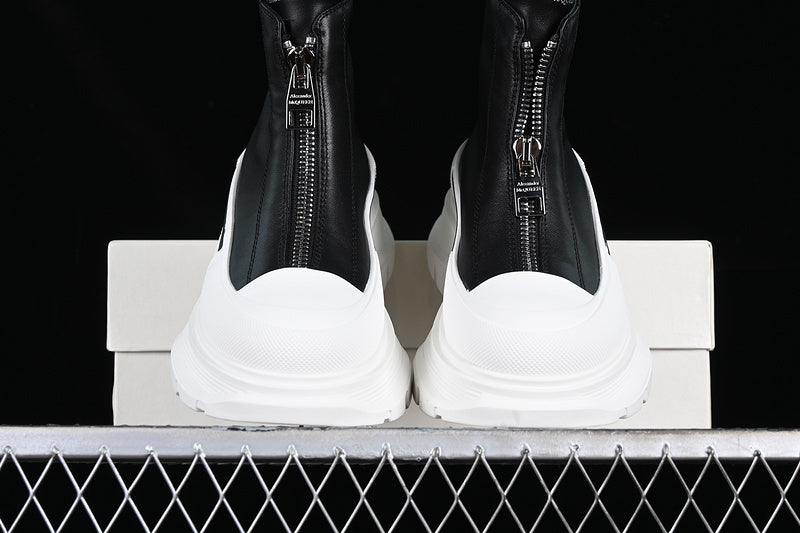 A McQ Tread Slick Leather Boots "Black/White"