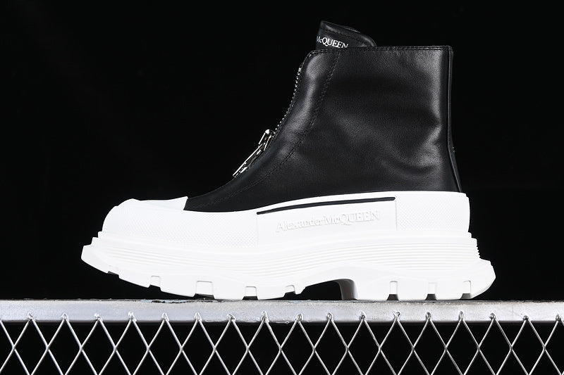 A McQ Tread Slick Leather Boots "Black/White"